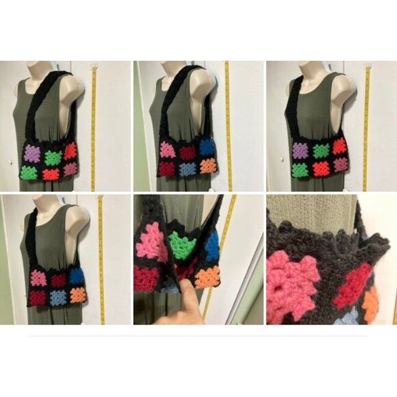 Granny Square Handmade Spring Floral Crochet Small Knit Tote Bag Shoulder Bag - Picture 7 of 7
